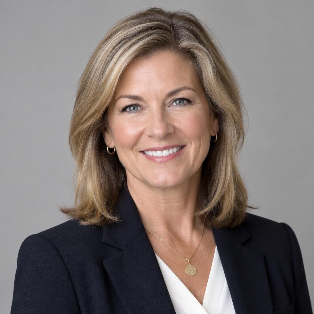 Studio portrait of a woman in her 50s in business attire