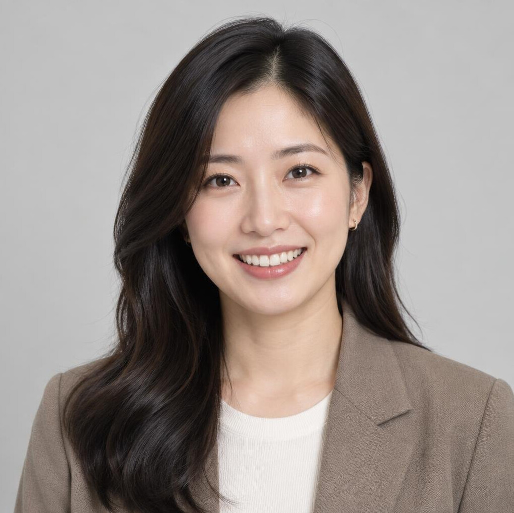 Studio portrait of a woman in her 30s in smart casual attire