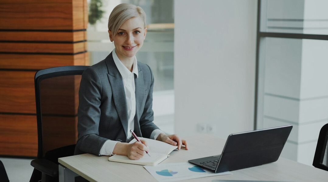 professional woman studying at desk